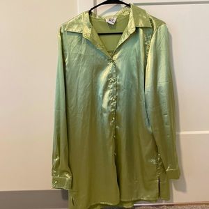 Light green silk shirt dress